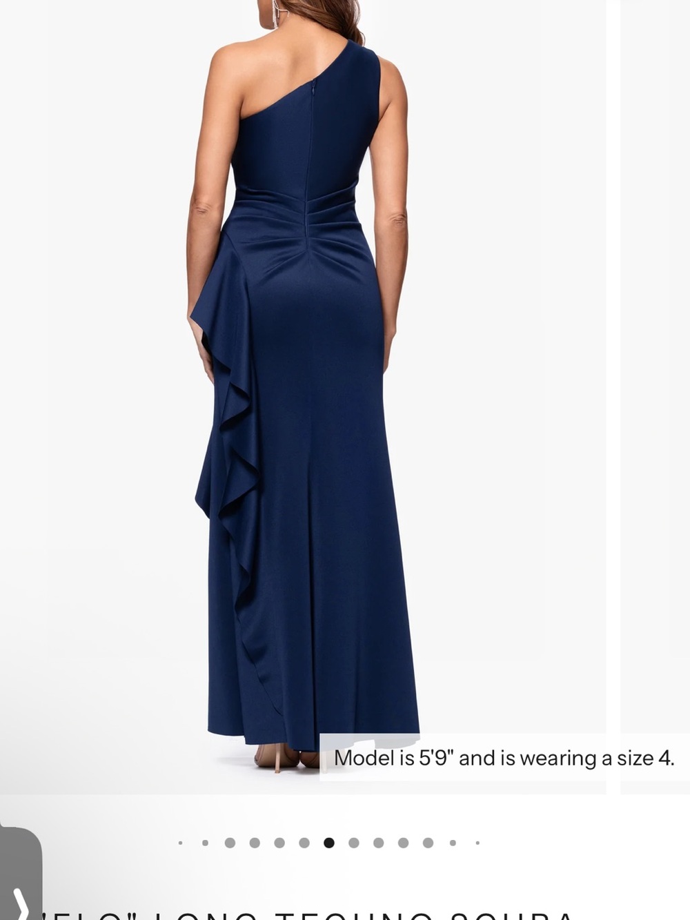 Xscape One-Shoulder Navy Ruffle Gown - Picture 3 of 6